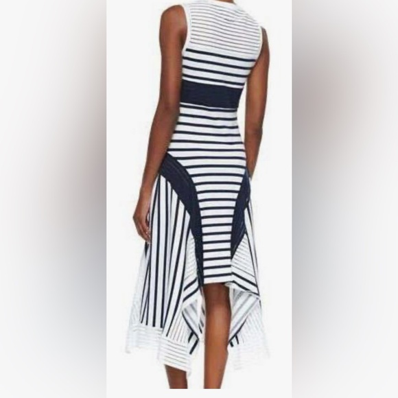 JEAN PAUL GAULTIER NAVY/WHITE STRIPE HANDKERCHIEF HEM DRESS SEMI SHEER SIZE XS - Picture 7 of 7